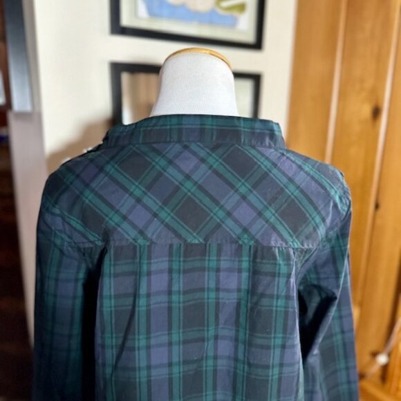 J. CREW Navy Green Blackwatch Tartan Plaid Crystal Buttons Blouse Shirt – 0 - Picture 8 of 11